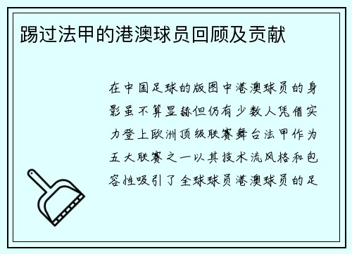 踢过法甲的港澳球员回顾及贡献
