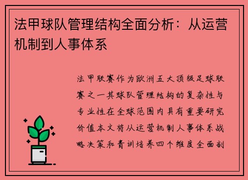 法甲球队管理结构全面分析：从运营机制到人事体系